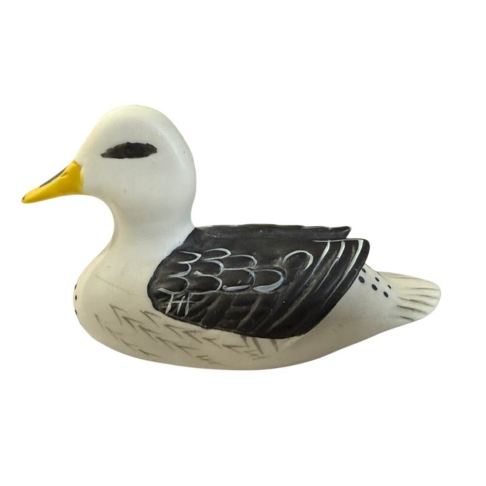 A Gift Corp ceramic duck decoy figurine white black 5" by 2.75"